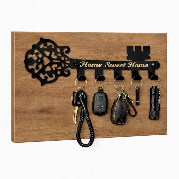 Wieszak na klucze KLUCZ na płycie Dąb Craft Metal Czarny PROMOCJA Kod: 5475
