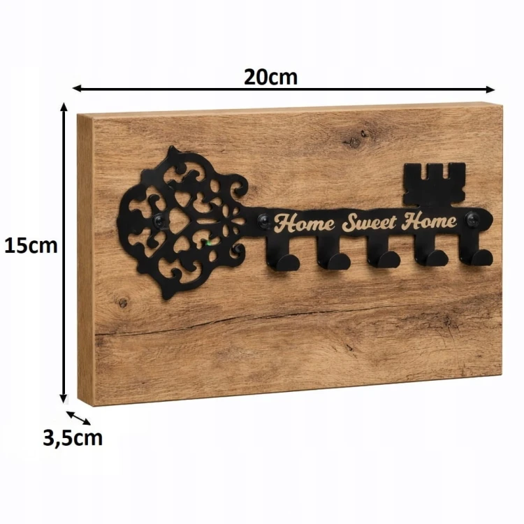 Wieszak na klucze KLUCZ na płycie Dąb Craft Metal Czarny PROMOCJA Kod: 5475