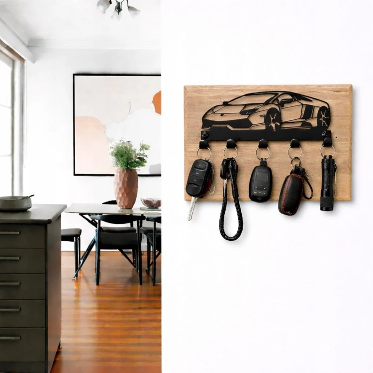 Wieszak na klucze AUTO na płycie Biały Alaska Metal Czarny PROMOCJA Kod5476