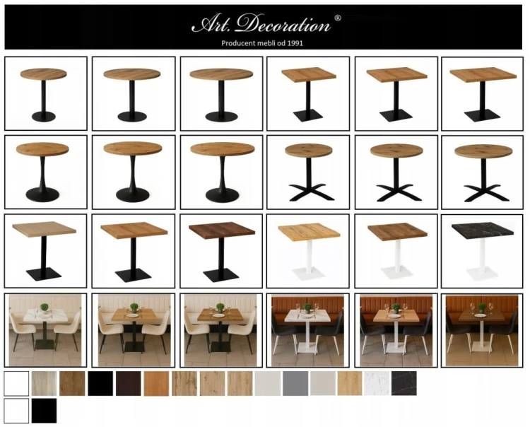 Stolik Stół do kawiarni restauracji 60x60 Metal Dąb Craft PROMOCJA Kod:6606