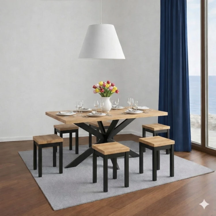 Stół ława Pająk 70x120 blat 36mm metal LOFT Dąb Craft PROMOCJA Kod: 6631