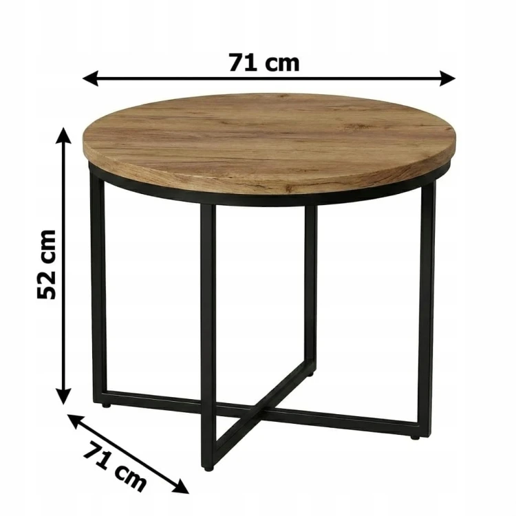 Stolik okolicznościowy okrągły 71 cm metal Dąb Craft PROMOCJA Kod: 6617