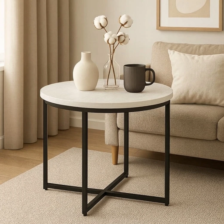 Stolik okolicznościowy okrągły 71 cm metal Dąb Craft PROMOCJA Kod: 6617
