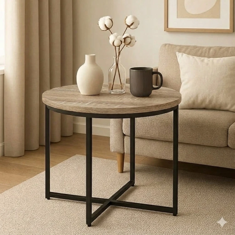 Stolik okolicznościowy okrągły 71 cm metal Dąb Craft PROMOCJA Kod: 6617