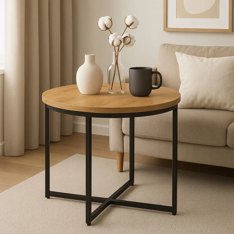 Stolik okolicznościowy okrągły 71 cm metal Dąb Craft PROMOCJA Kod: 6617