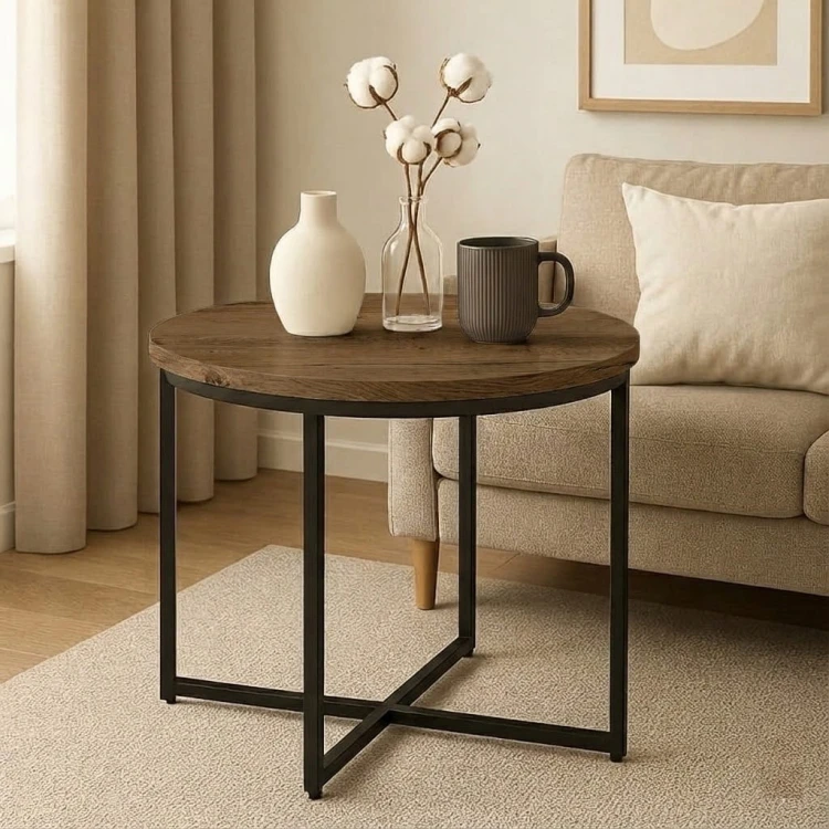 Stolik okolicznościowy okrągły 71 cm metal Dąb Craft PROMOCJA Kod: 6617