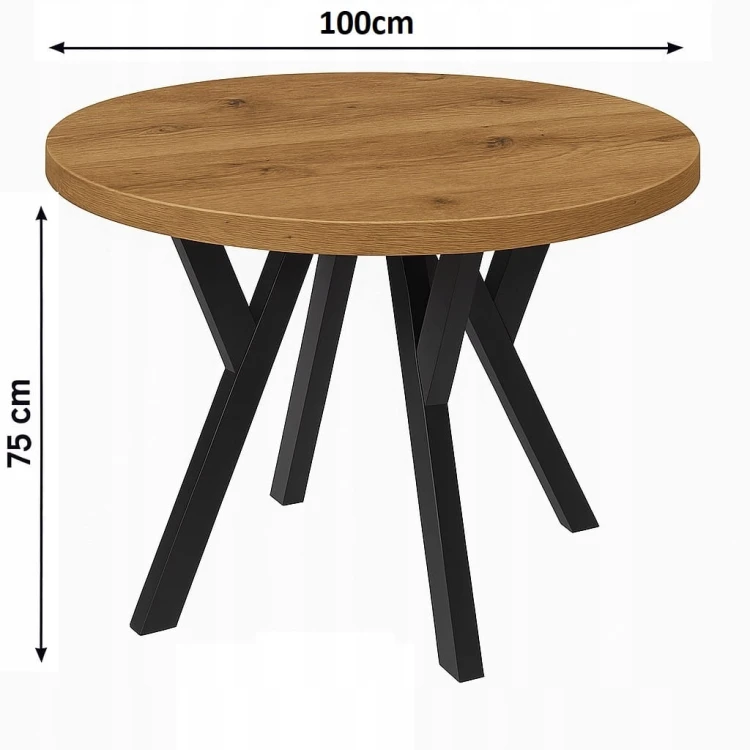 Stół ława okrągły 100cm blat 3,6cm Metal Dąb Craft PROMOCJA Kod: 6712