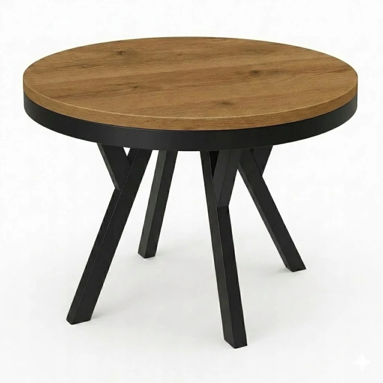 Stół ława okrągły 100cm blat 3,6cm Metal Dąb Craft PROMOCJA Kod: 6712