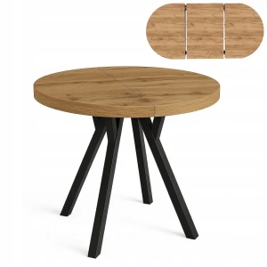 Stół rozsuwany okrągły 100/150cm blat 3,6cm Dąb Craft PROMOCJA I ArtDHome