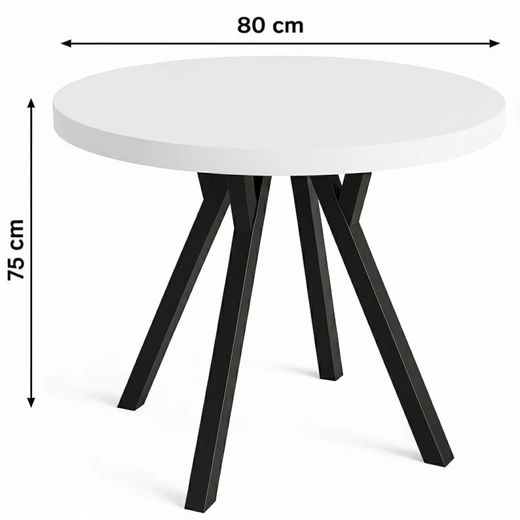 Stół ława okrągły 80cm blat 3,6cm Metal Biały Alaska PROMOCJA Kod: 6710