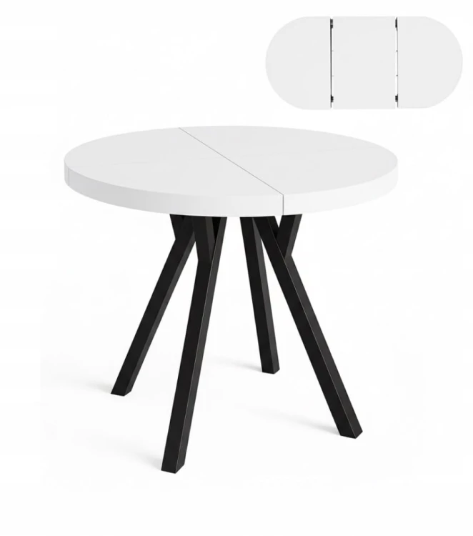 Stół rozsuwany okrągły 80/130cm blat 3,6cm Metal Biały PROMOCJA Kod: 6710/1