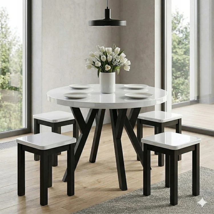 Stół rozsuwany okrągły 80/130cm blat 3,6cm Metal Biały PROMOCJA Kod: 6710/1