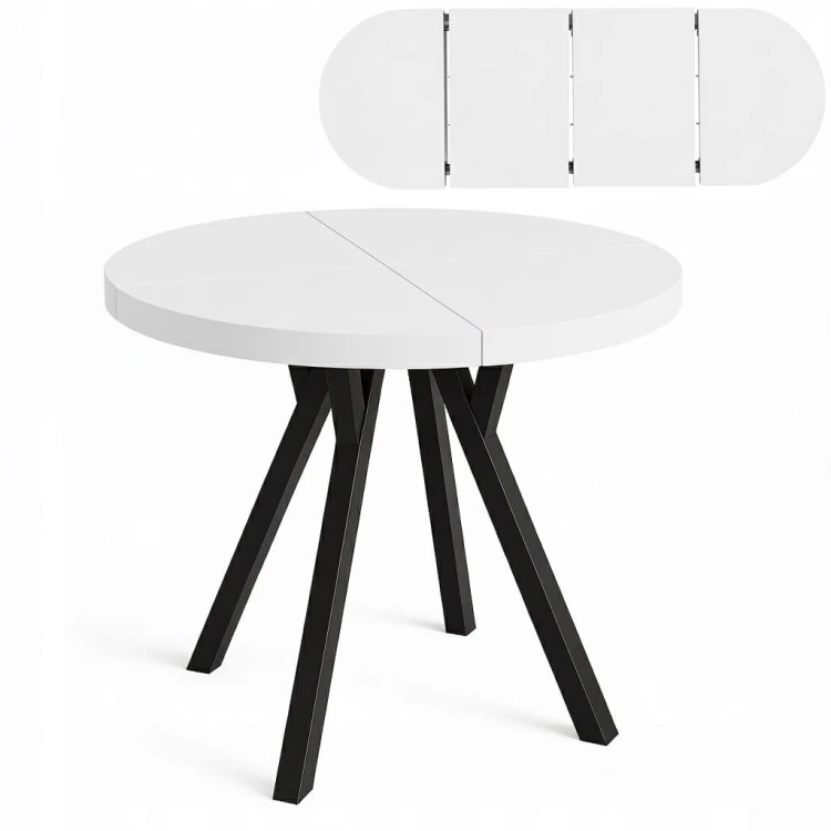 Stół rozsuwany okrągły 80/180cm blat 3,6cm Metal Biały PROMOCJA Kod: 6710/2