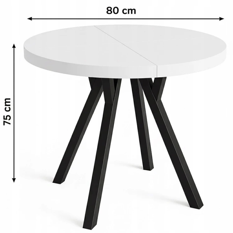 Stół rozsuwany okrągły 80/180cm blat 3,6cm Metal Biały PROMOCJA Kod: 6710/2
