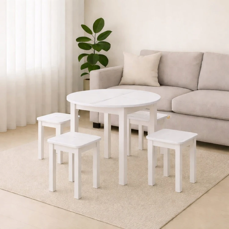 Stół rozsuwany okrągły 85/125cm blat 1,8cm Biały Alaska PROMOCJA Kod:5538/1