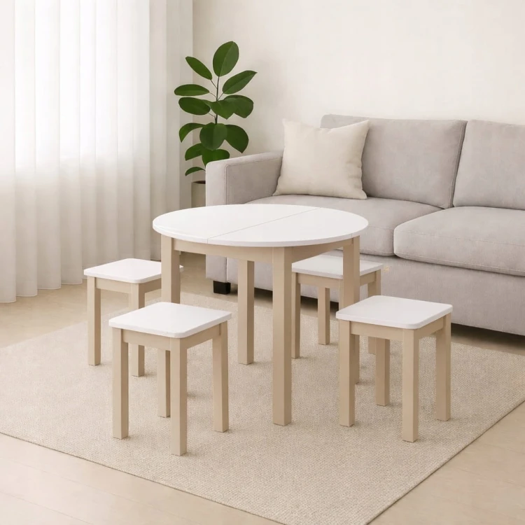 Stół rozsuwany okrągły 85/125cm blat 1,8cm Biały Alaska PROMOCJA Kod:5538/1