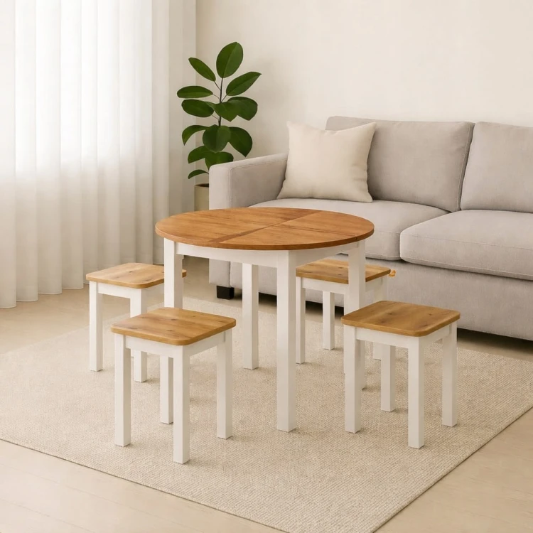 Stół rozsuwany okrągły 85/125cm blat 1,8cm Biały Alaska PROMOCJA Kod:5538/1