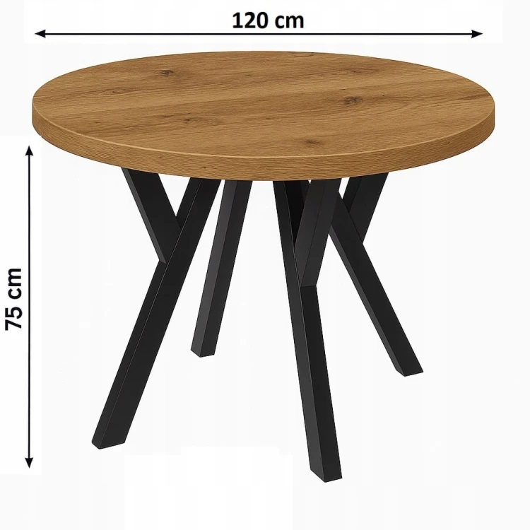 Stół ława okrągły 120cm blat 3,6cm Metal Dąb Craft PROMOCJA Kod: 6727