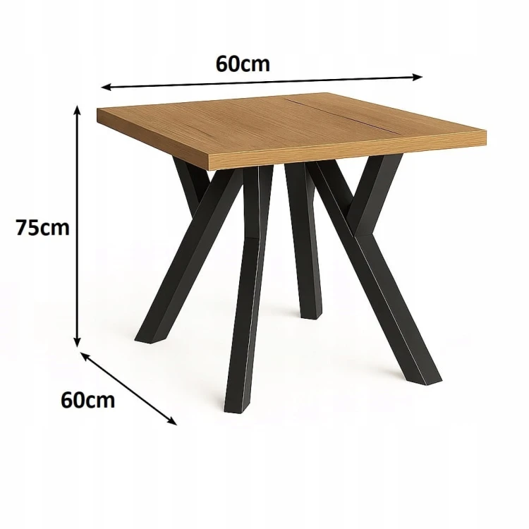 Stół ława 60x60 blat 3,6cm Metal Dąb Craft PROMOCJA Kod: 6705