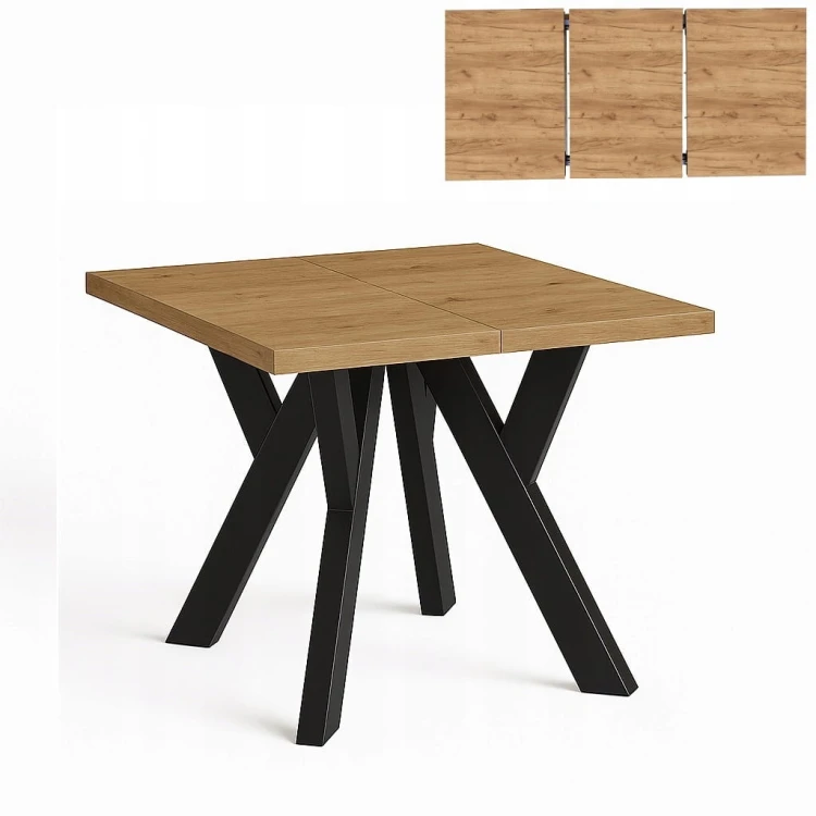 Stół rozsuwany 100x100/150 blat 3,6cm Metal Dąb Craft PROMOCJA Kod: 6747/1