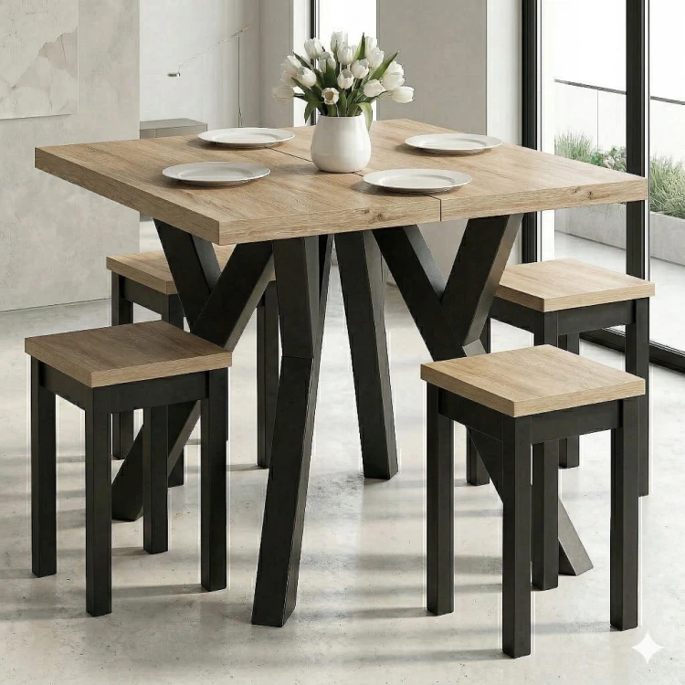 Stół rozsuwany 100x100/250 blat 3,6cm Metal Dąb Craft PROMOCJA Kod: 6747/3