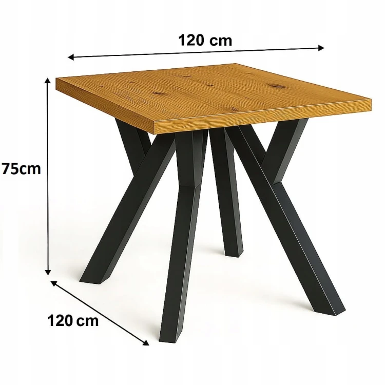 Stół ława 120x120 blat 3,6cm Metal metal Dąb Craft PROMOCJA Kod: 6749