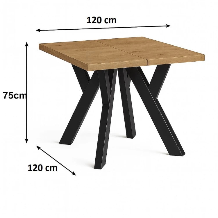 Stół rozsuwany 120x120/270 blat 3,6cm Metal Dąb Craft PROMOCJA Kod: 6749/3