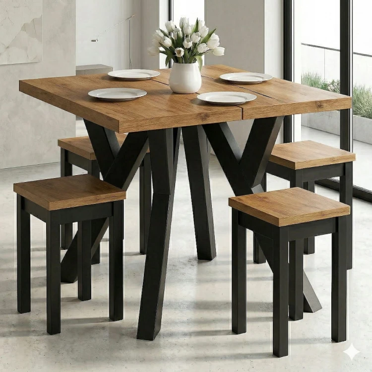 Stół rozsuwany 120x120/270 blat 3,6cm Metal Dąb Craft PROMOCJA Kod: 6749/3