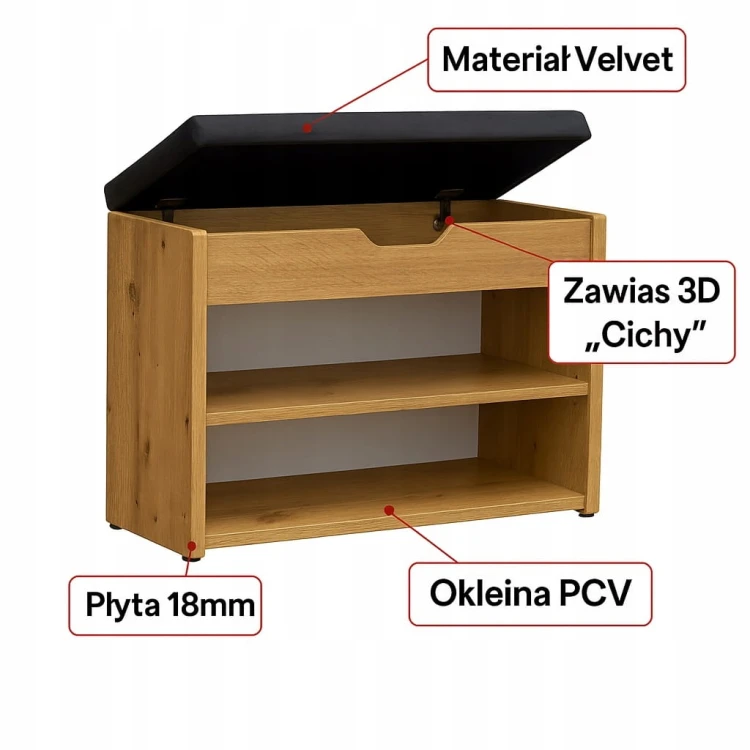 Szafka na buty z siedziskiem 70 cm Dąb Craft Złoty PROMOCJA Kod: 5165