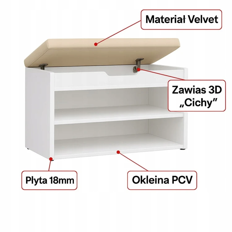 Szafka na buty z siedziskiem 70 cm Biały Alaska PROMOCJA Kod: 5165