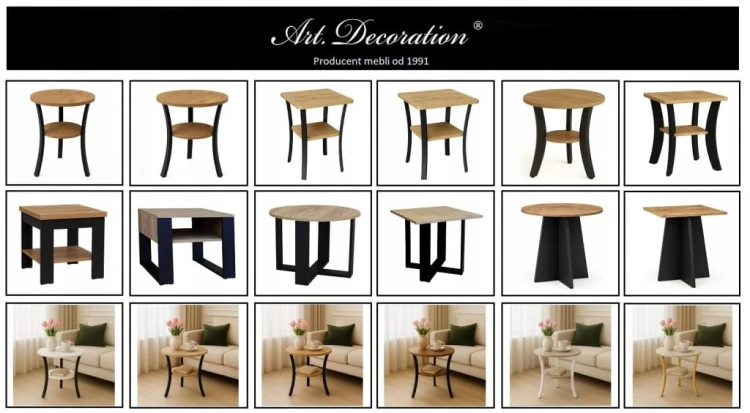 Stolik okolicznościowy okrągły 60 cm metal Dąb Craft PROMOCJA Kod: 6671