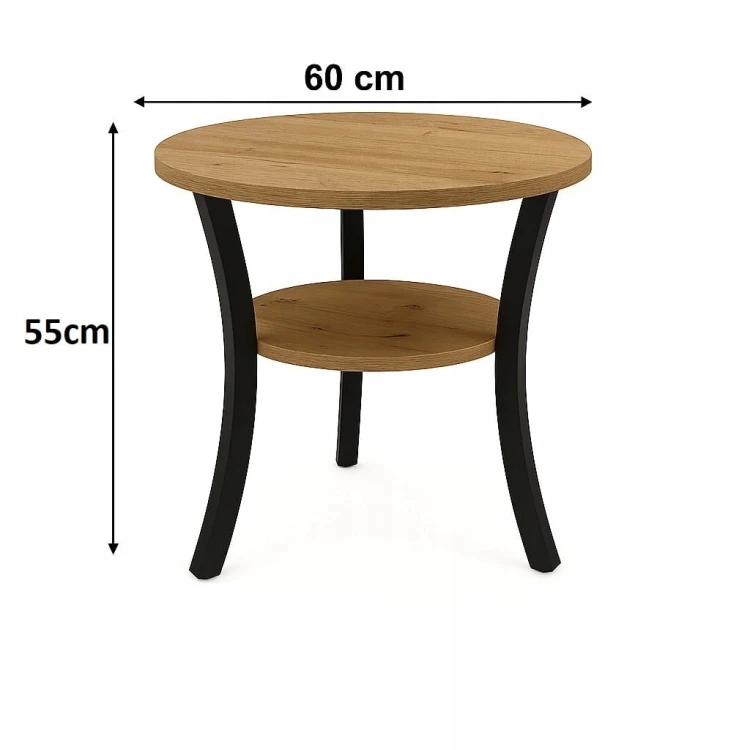 Stolik okolicznościowy okrągły 60 cm metal Dąb Craft PROMOCJA Kod: 6671