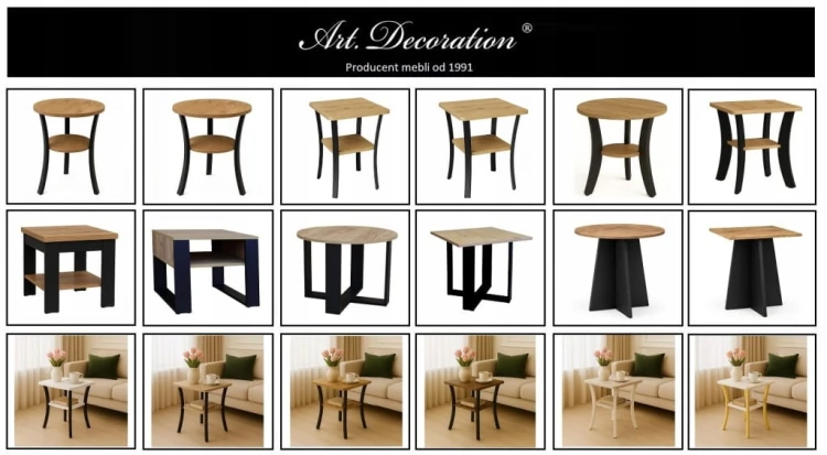 Stolik okolicznościowy kwadratowy 60 cm metal Dąb Craft PROMOCJA Kod: 6673