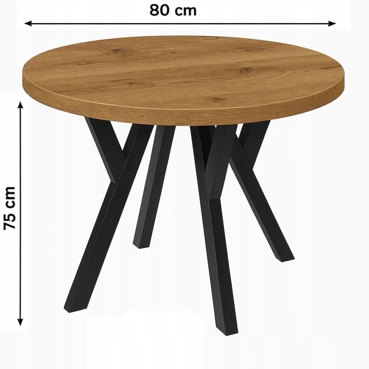 Stół ława okrągły 80cm blat 3,6cm Metal Dąb Craft PROMOCJA Kod: 6710