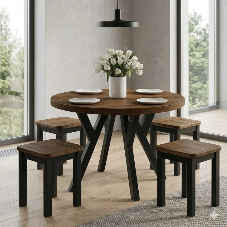 Stół ława okrągły 80cm blat 3,6cm Metal Dąb Craft PROMOCJA Kod: 6710