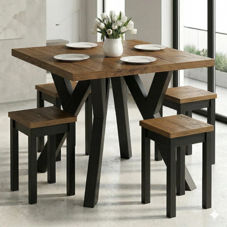 Stół rozsuwany 80x80/130 blat 3,6cm Metal Dąb Craft PROMOCJA Kod: 6745/1