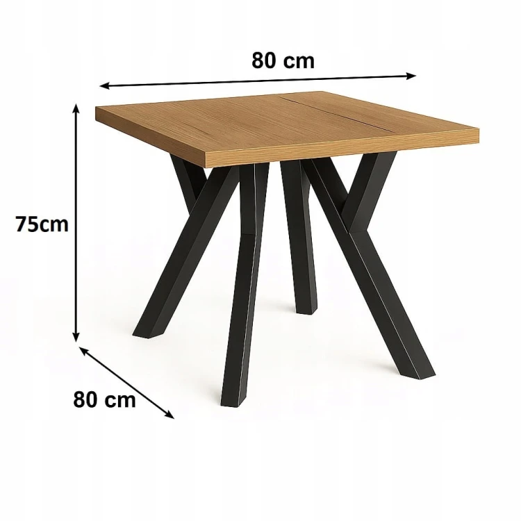 Stół ława 80x80 blat 3,6cm Metal Dąb Craft PROMOCJA Kod: 6745