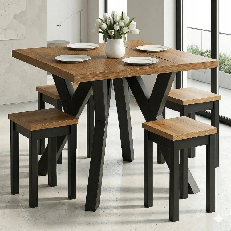 Stół ława 80x80 blat 3,6cm Metal Dąb Craft PROMOCJA Kod: 6745