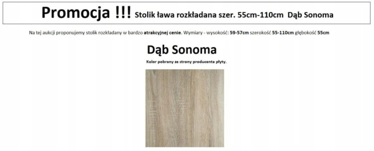 Stolik Stół rozkładany Ława Dąb Sonoma PROMOCJA Kod: 5743