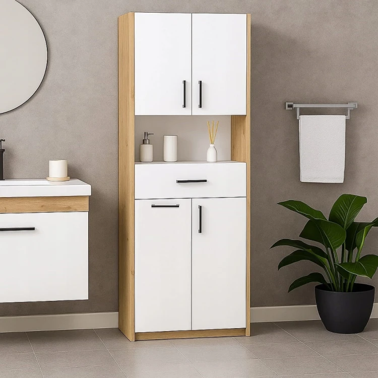 Szafka łazienkowa stojąca z koszem 60 cm Biała Alaska PROMOCJA Kod:5297K