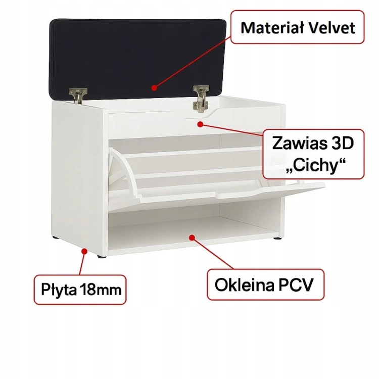 Szafka na buty z siedziskiem 70 cm Biała Alaska Promocja Kod:5127