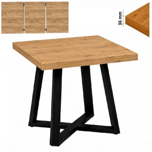 Stół 80x80/130 cm kwadratowy rozkładany, blat 3,6 cm, nogi Metalowe „ X Łączone ” | ArtD Home 