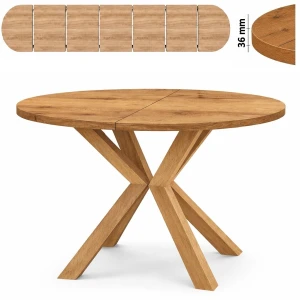 Stół 100/350 cm okrągły rozkładany, blat 3,6 cm, nogi Drewniane „ Krzyżak ” | ArtD Home     