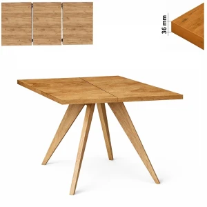 Stół 100/150 cm kwadratowy rozkładany, blat 3,6 cm, nogi Drewniane „ Stożkowe ” | ArtD Home   