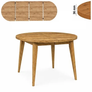 Stół 100/200 cm okrągły rozkładany, blat 3,6 cm, nogi Drewniane „ Trapezowe 1 ” | ArtD Home   