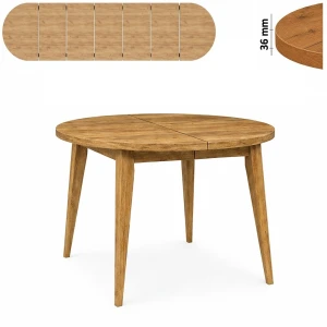 Stół 100/350 cm okrągły rozkładany, blat 3,6 cm, nogi Drewniane „ Trapezowe 1 ” | ArtD Home  