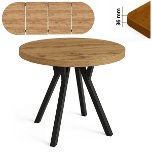 Stół 80/180 cm okrągły rozkładany, blat 3,6 cm, nogi Metalowe „ Y ” I ArtDHome