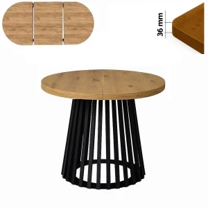 Stół 80/130 cm okrągły rozkładany, blat 3,6 cm, podstawa Metalowa „ Lamele ” I ArtDHome