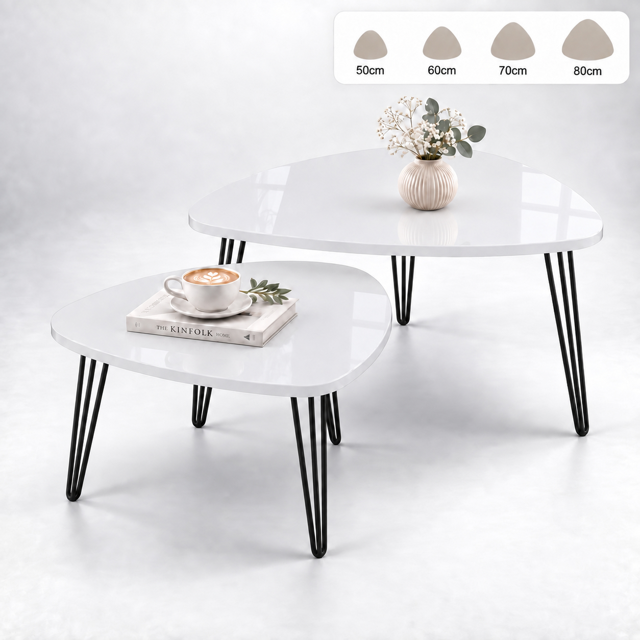 Stoliki zaokrąglone trójkąt "Hairpin legs"